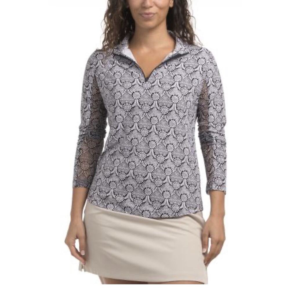 IBKUL UPF 50 Quarter Zip Long Sleeve Top Size S Black White Golf Tennis NWT